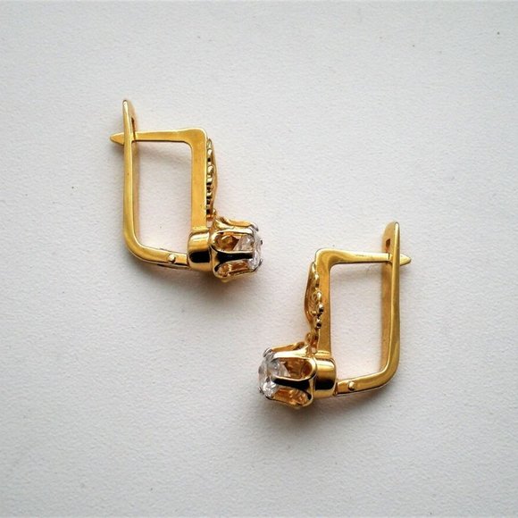 Vintage USSR Solid 14K 583 Yellow Gold Genuine Diamond Buttercup EARRINGS - Picture 2 of 8